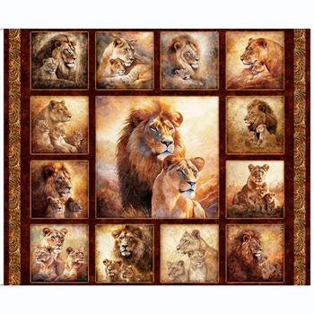 _Patchworkbaumwolle Panel Löwen Lion Picture Patches bei Dan Morris für QT Fabrics